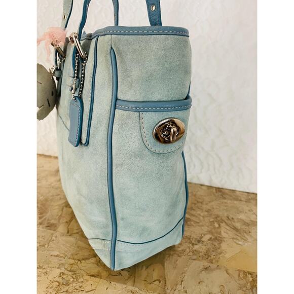 rare vtg COach gallery light blue suede LEather SHoulder BAg tote F10410 - Picture 4 of 9